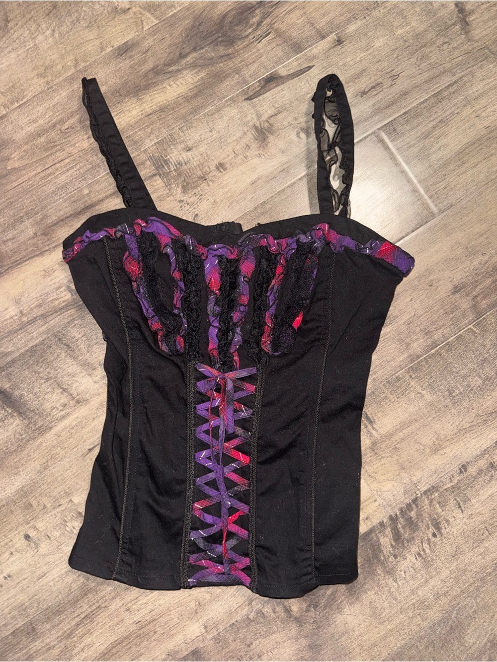 Tripp NYC Y2K Purple Plaid Lace Corset L IO8000